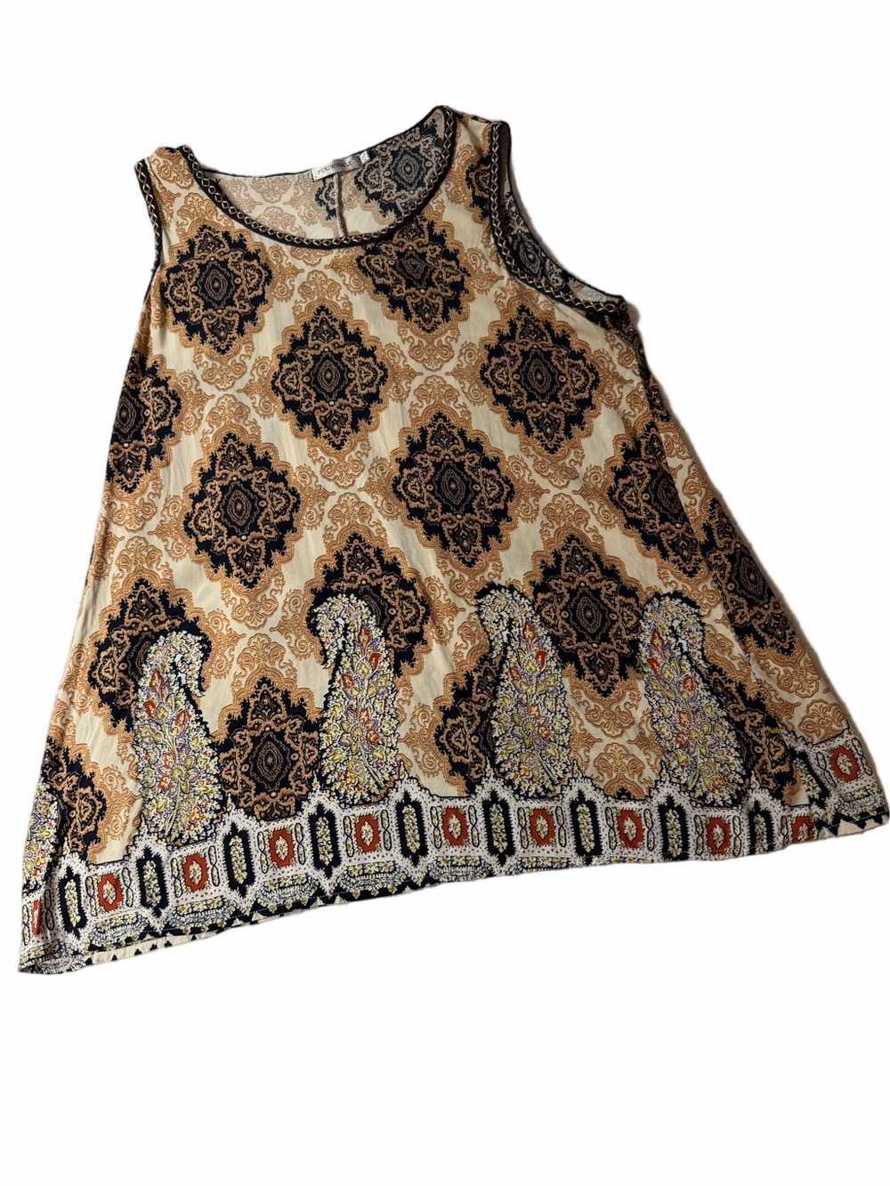 Periwinkle by Barlow Beige Black Paisley Print Tank Top Size XXL Woman Lady